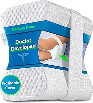 Knee Pillow Designed for Sciatica, Pregnancy, Knee and Hip Pain Relief - Doctor Recommended Leg Pillow for Side Sleepers to Reduce Lower Back Pain - Includes Instructional Handbook (White)