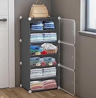 AYSIS Plastic Rack For Storage,Foldable Wardrobe For Clothes,Collapsible Wardrobe,Kitchen Cupboard,Storage Wardrobe,Cupboard For Clothes Plastic(Grey,6-Shelf-3-Door),44 Centimeters,32 Cm,158 Cm
