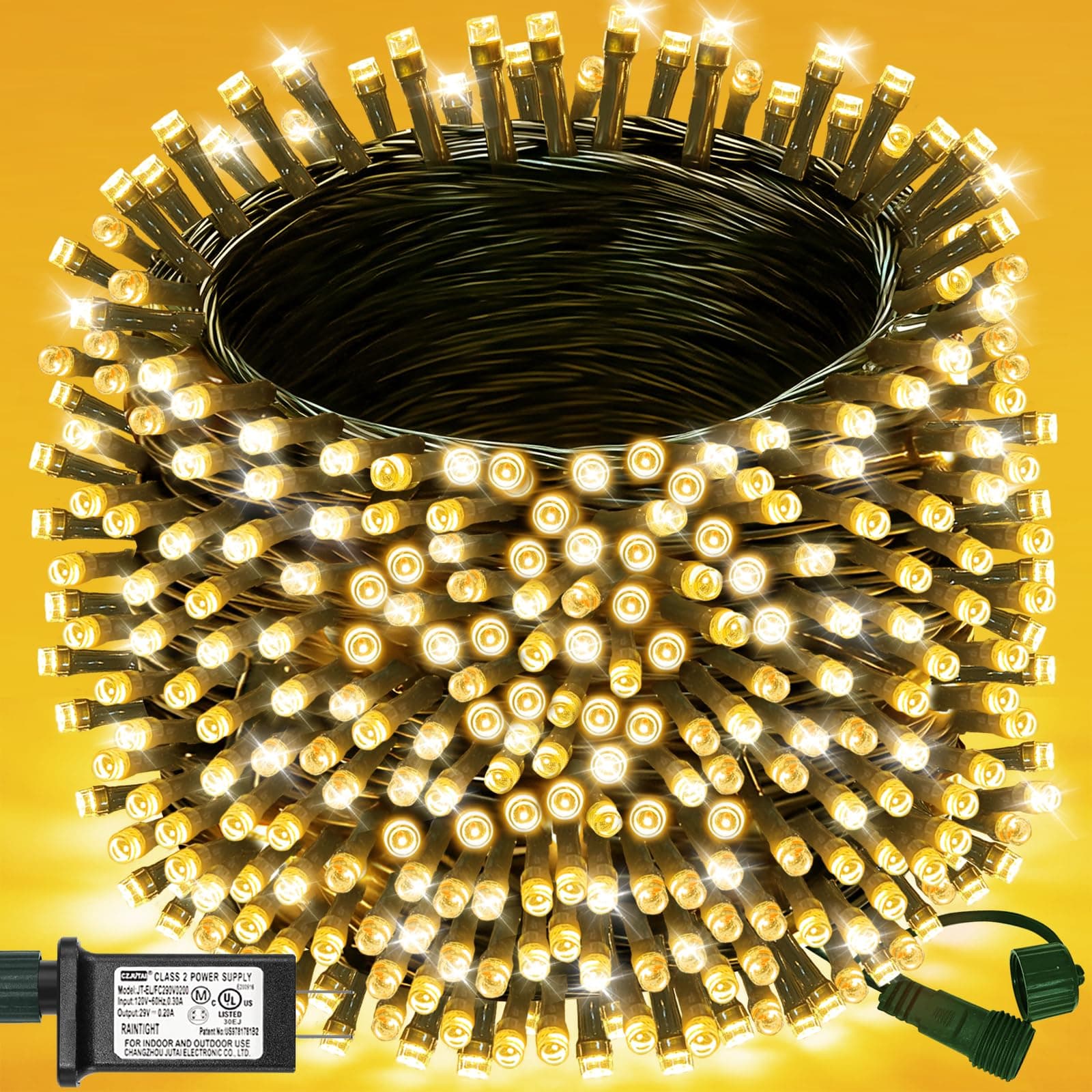 Decute 300LED Christmas String Lights Outdoor Waterproof 105FT UL Certified with End-to-End Plug 8 Modes, Warm White Indoor Starry Fairy Lights for Christmas Tree Patio Garden Wedding Party Decor