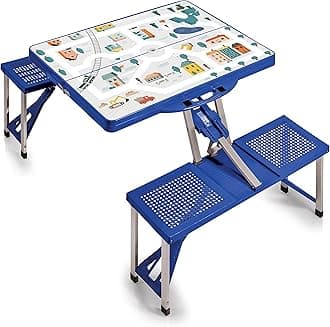 PICNIC TIME ONIVA - a brand Town Play Folding Camping, Outdoor Table with Umbrella Hole, 53 x 33.75 x 26.25, Blue