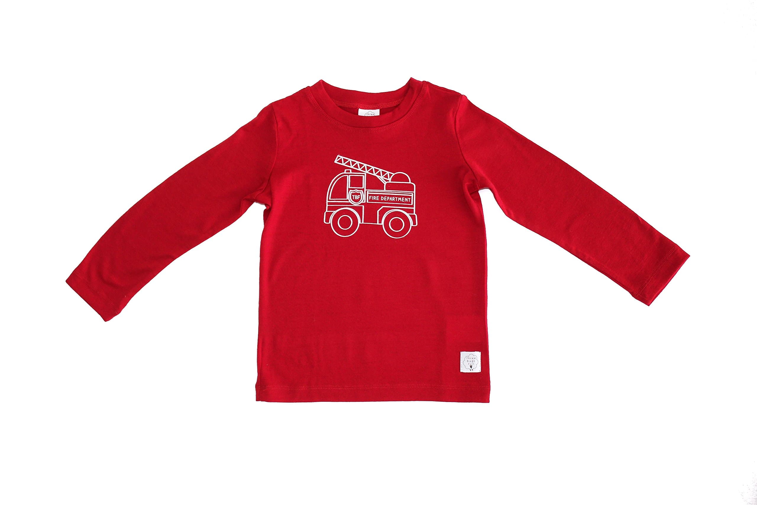 Three Bags Full Little Boys' Merino Wool Printed Fire Engine Top