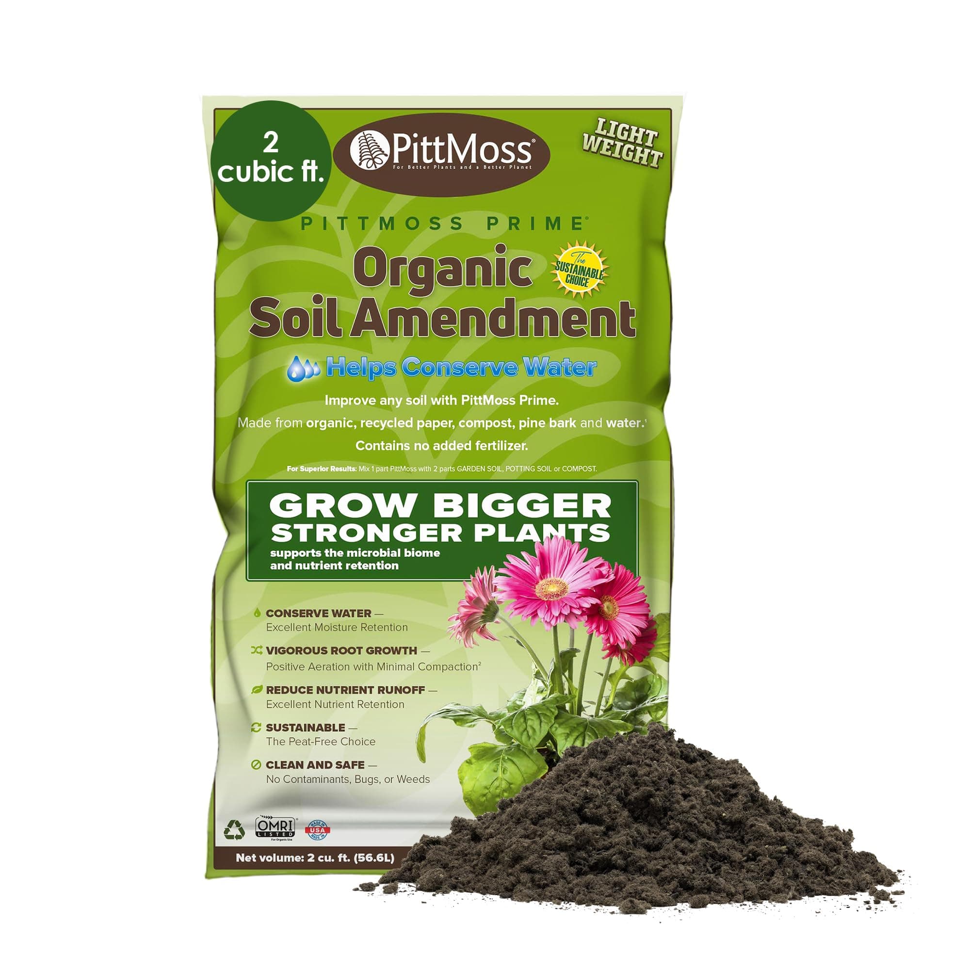 PittMoss Prime Eco-Friendly, Organic, Peat-Free Soil Amendment, 2 Cubic Feet - for Gardens, Grass Seeding, Mulching & More - Made in USA from Recycled Paper