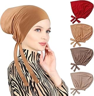 4PCS Women Hijab Undercap, Islamic Muslim Under Hijab Cap Inner Under Scarf Hat Hijab Cap with Tie Back Closure Solid Color Underscarf Hijab Cap Turban Head Wraps for Women Chemo Sleep Cap