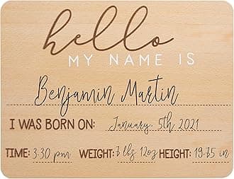 Pearhead Baby Welcome Sign, Gender-Neutral Hello Baby Arrival Photo Prop, Hospital Birth Announcement, Newborn Birth Stats Board Photo Prop, 8.25" x 11", Wood