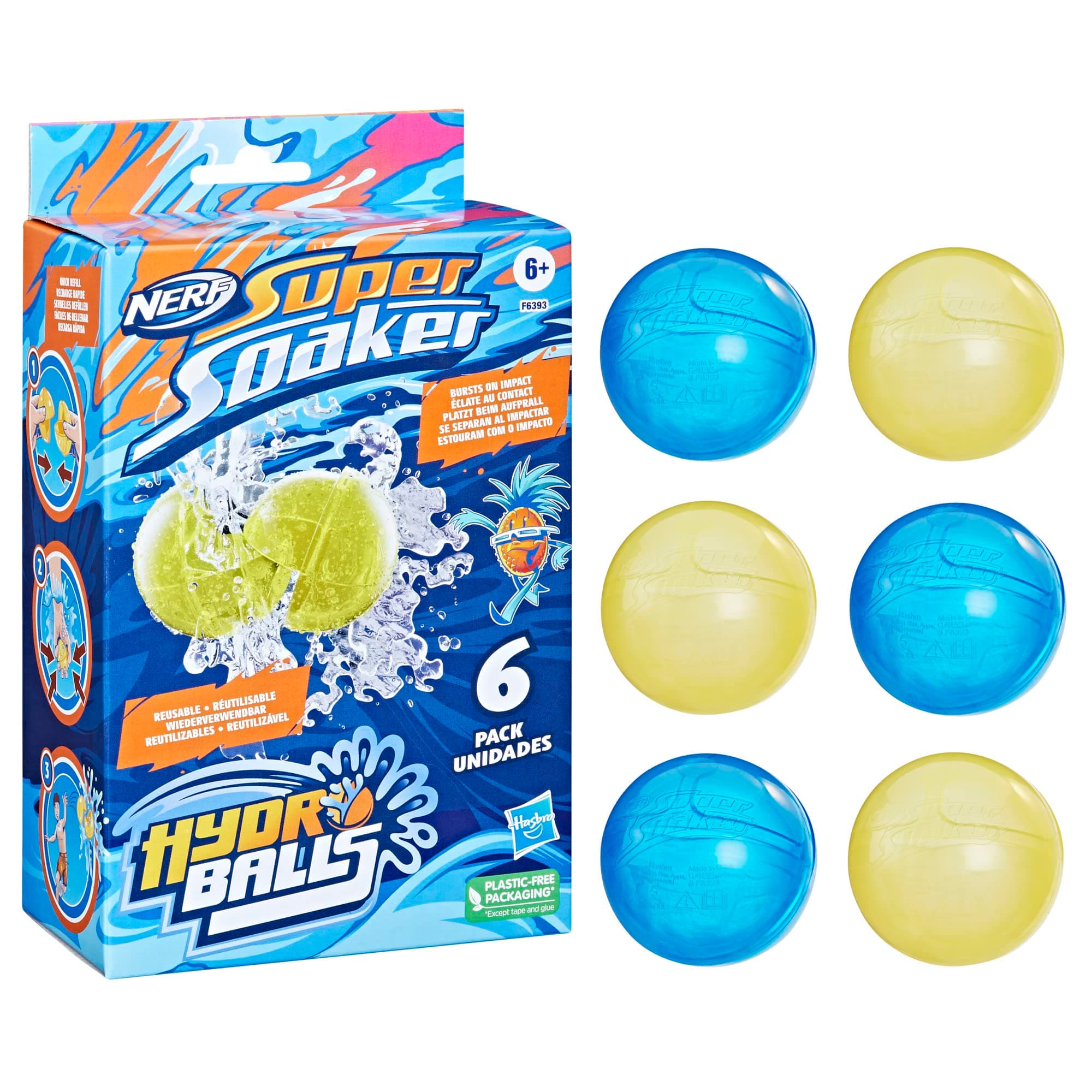 Nerf Super Soaker Hydro Balls 6 Pack Reusable Water Fillable Balls