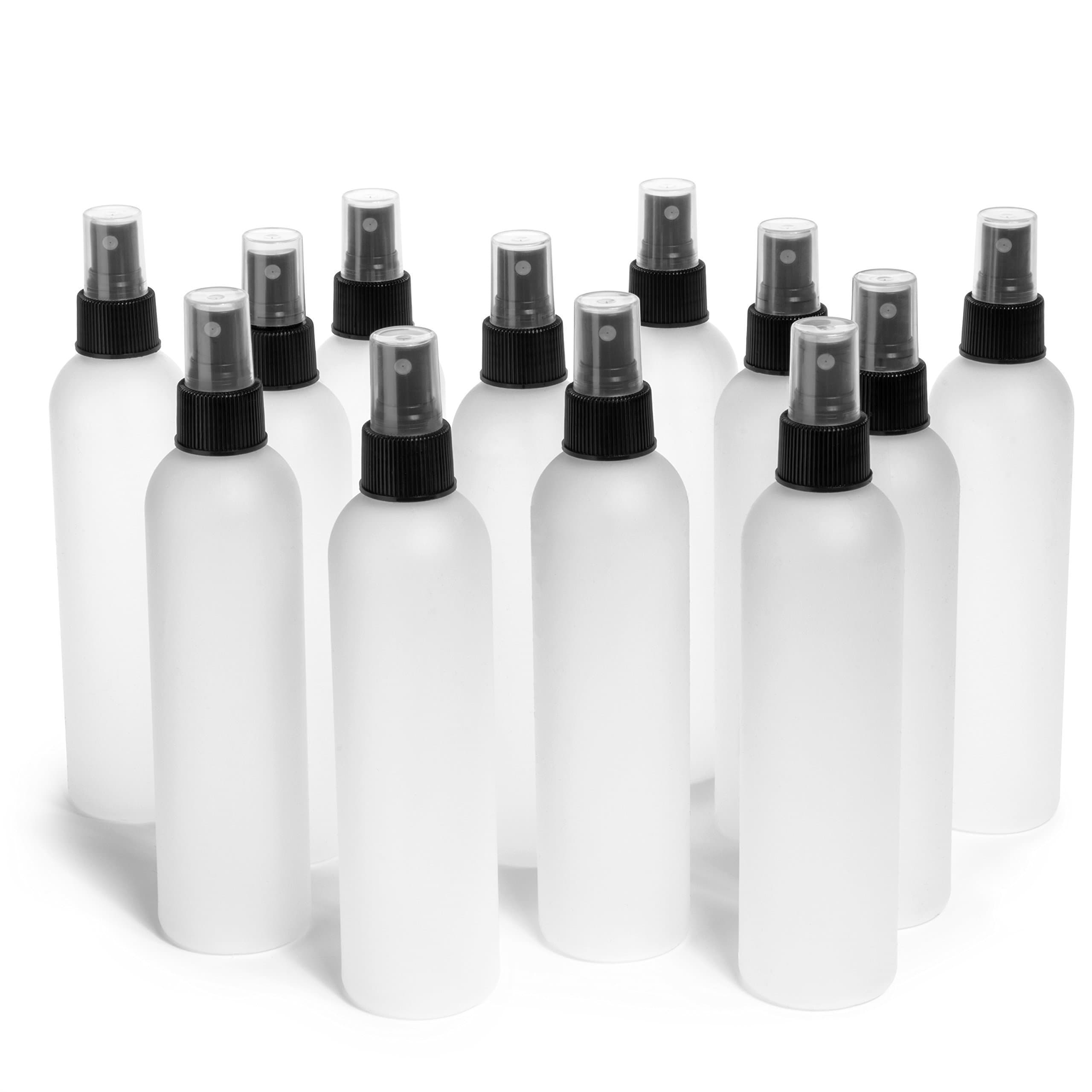 8 Oz Spray Bottles with Fine Mister and Cap (12 pack) HDPE, Used for Liquids, Oils, Cleaning Products, and More