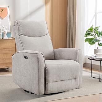 ANJ Power Swivel Recliner Chair, Glider Rocker Recliner with USB Port, Electric Nursery Recliners Sofa Rocking Chairs for Living Room, Bedroom（Grey）
