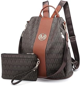 Lightweight Women Fashion Backpack Mutil Pockets Signature School Anti-Theft Rucksack Shoulder Bag Handbag w/Wristlet Wallet