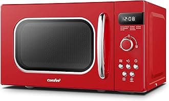 COMFEE' Retro Style 800w 20L Microwave Oven with 8 Auto Menus, 5 Cooking Power Levels, and Express Cook Button - Passionate Red - CM-M202RAF(RD)