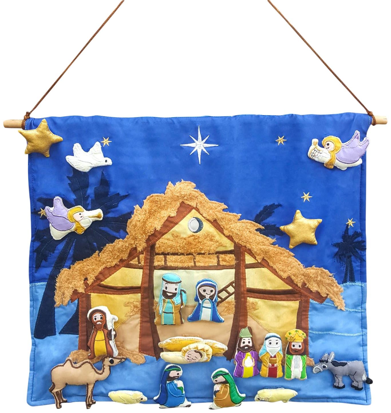 Christmas Nativity Set - Interactive Fabric Nativity Scene Wall Hanging with Plush Moveable Figures by Mistletoe Mill