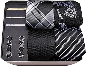 Barry.WangDesigner Mens Tie Sets Collection, Eleagnt Gift Box Tie Clips Handkerchief Cufflink Set
