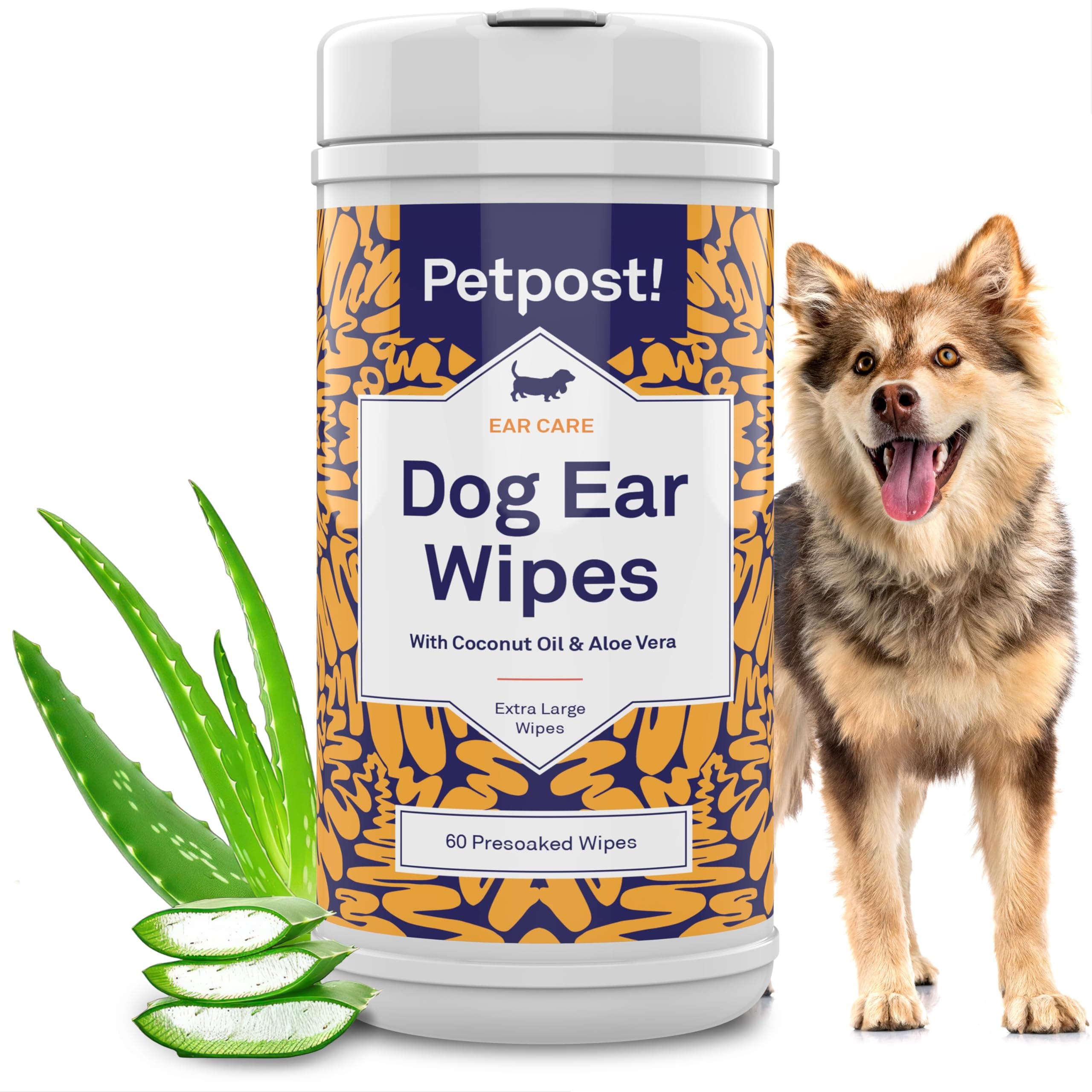 Large Dog Ear Cleaner Wipes | Ultra Soft XL Cotton Pads in Coconut Oil Aloe Solution | Remedy for Dog Ear Rinse & Cleanser 60 ct.
