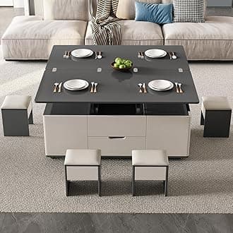 Guyii Lift Top Coffee Table with 4 Stools, 3 in 1 Multi-Function Center Table, Modern Lift Tabletop Coffee Table, Extendable Dining Table for Living Room (47.24 Inch)