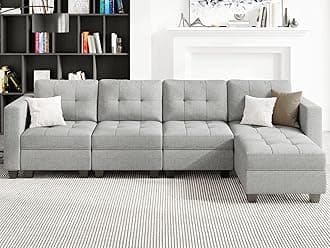 Belffin Light Grey L Shape 5-Seat Modular Sectional Sofa with Storage, Reversible Chaise, Adjustable Backrest, Cotton & Polyester