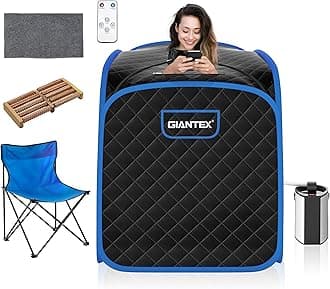 Giantex Portable Sauna, Sauna Box 3L Steam Box Remote Control, 9 Adjustable Temperature & Timer, Foot Roller, Mat & Foldable Chair, Steam Sauna for Single Person, Personal Sauna Tent for Home, Black