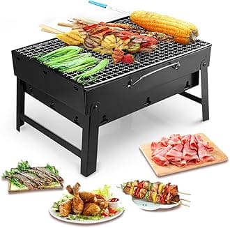 Charcoal Barbecues, Portable Barbecue Grill Stainless Steel Charcoal Smoker Char Broil BBQ Pit Grill for Picnic Garden Camping Travel (17.1''x11.8''x9.5'')