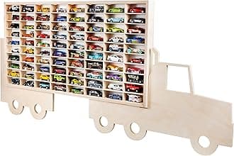 Display Cabinet Compatible with Hot Wheels Lorry Design – Toy Storage Shelves with 80 Slots – Heavy Duty Wooden Cube Storage Box – Modern Design
