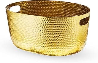Twine Gold Hammered Tub - Large Drink Beverage Tub Chiller, Wine, Beer & Drink Bucket for Parties in 4 Gallon Capacity, Gold