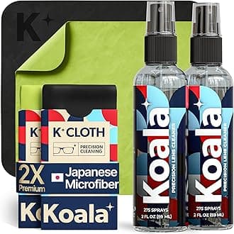 Koala Eyeglass Lens Cleaner Spray Kit | (2x) Glasses Cleaner Bottle + (2x) Microfiber Cloth | Alcohol Free Eyeglasses, Screen, and Camera Cleaning Kit | Made in USA (4 Piece Set)