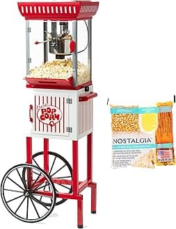 Nostalgia Red/White Vintage Popcorn Maker Machine - 2.5 Oz Kettle Makes Up to 10 Cups - Includes 24 4-Ounce Popcorn All-In-One Packs