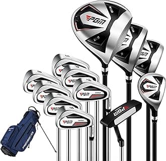 - Men’s Complete Golf Club Set, 10/13-Piece Beginner Set with 460cc Driver, Fairway Woods, Hybrid, Irons (Graphite or Stainless Steel), Putter & Stand Bag, Right or Left Handed Options