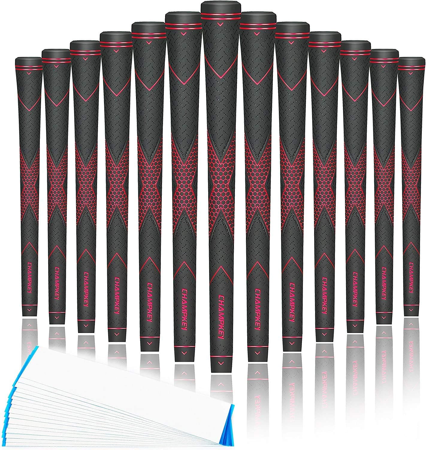 CHAMPKEY Premium Rubber Golf Grips 13 Pack | High Traction and Feedback Rubber Golf Club Grips | Choose Between 13 Grips with 15 Tapse and 13 Grips with All Kits