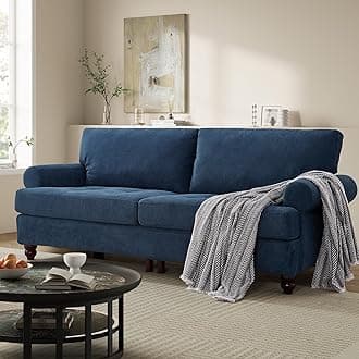 81” Rolled Arm Sofa Couch with Storage, Mid Century Modern Decor Loveseat Couches for Living Room, Button Tufted Upholstered Small Couch for Bedroom, Apartment (Blue)