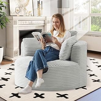 50 inch Oversized Round Chaise Longue Chair, Indoor Corduroy Sponge Single Boneless Sofa, Cloud Cushion Modern Sleeper Chair for Living Room,Projection Room, Wide Armrest Chairs (Light Gray)