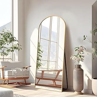 NicBex 56"x19" Arched Full Length Mirror with Stand, Aluminum Alloy Frame Arch-Top Full Body Mirror - Free Standing, Leaning Against Wall or Wall-Mounted, Gold