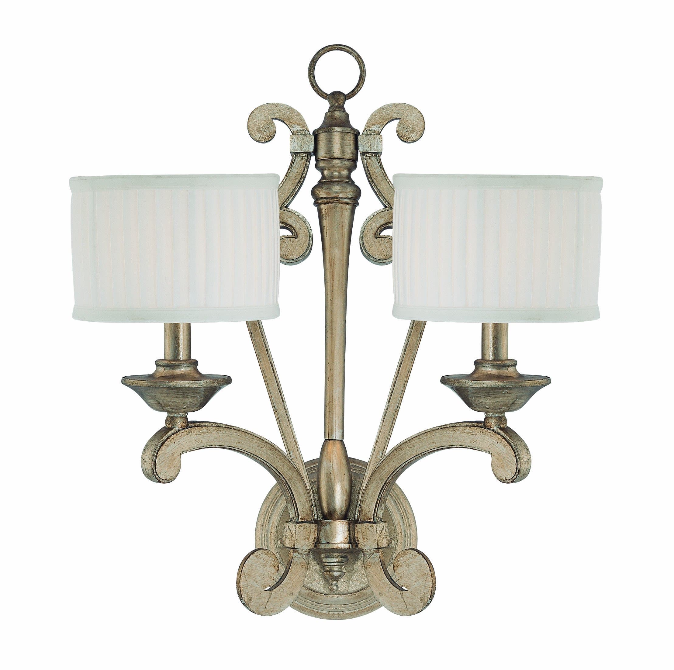 Savoy House Lighting 9-70066-2-211 Highcroft 2-Light Wall Sconce, Aged Silver Argentum Finish with White Pleated Shades