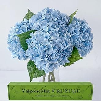 YalzoneMet 4Pcs Light Blue Hydrangea Artificial Flower Natural Lifelike Real Touch 21 inch Long Stem Hydrangea Latex Flower Bouquets for Home Party Outdoor Wedding Table Centerpiece Decor