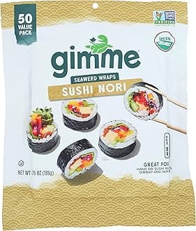 gimMe Sushi Nori 100% Organic Roasted Seaweed, 50 Sheets in Resealable Container, 50 Pieces (Pack of 1)