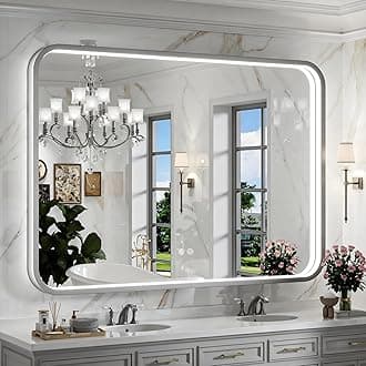 LED Bathroom Mirror with Lights,43x36 Inch Brushed Silver Framed Lighted Vanity Mirror,Anti Fog Stepless Dimmable Wall Mounted(Horizontal/Vertical)