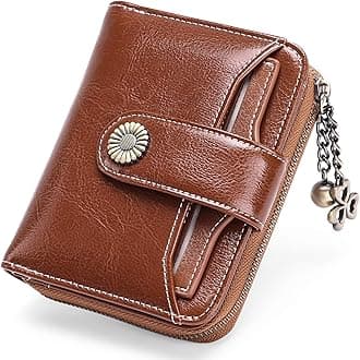 SENDEFN Women's Small Purse Vegan Leather with Coin Compartment Small Zip Wallet Card Holder with RFID Blocker, Ac-brown, 12*10*3cm, Modern