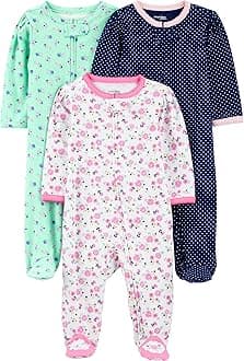 by Carter's Baby Girls' Cotton Footed Sleep and Play, Pack of 3