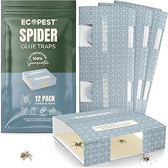 ECOPEST Spider Trap — 12 Pack | Sticky Indoor Glue Traps for Spiders and Other Bugs and Crawling Insects | Adhesive Spider Bait Trap, Monitor, Killer and Detector for Pest Control
