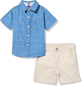 Tommy Hilfiger boys 2-piece Long Sleeve Woven Shirt and Pants Set