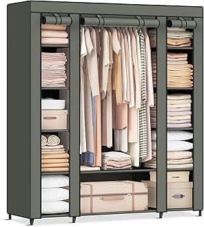 SONGMICS Closet Wardrobe, Portable Closet for Bedroom, Clothes Rail with Non-Woven Fabric Cover, Clothes Storage Organizer, 59 x 17.7 x 69 Inches, 12 Compartments, Sage Green ULSF003C02