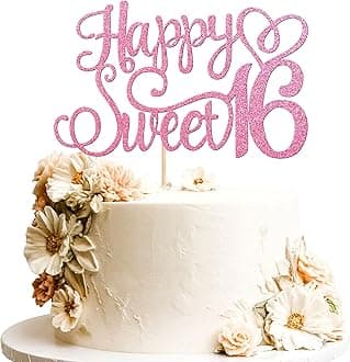 1 PCS Happy Sweet 16 Cake Topper Glitter Hello 16 Cheers to 16 Years Cake Pick Happy 16th Birthday Cake Decoration for Happy 16th Anniversary Birthday Party Decorations Supplies Pink