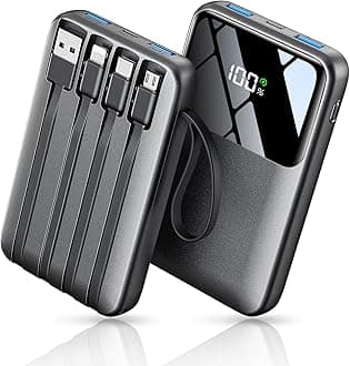Power Bank, 15000mAh Portable Charger with Built in Cable, 22.5W Fast Charging, 6 Outputs, Slim Travel Essential Battery Pack with LED Display, Compatible with iPhone 17/16/15/14/13, Samsung, iPad