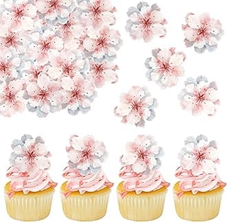 40 PCS Edible Cherry Blossoms Cake Decorations Edible Cherry Blossoms Cupcake Toppers Wafer Paper Flowers Cake Toppers for Baby Shower Kids Birthday Party Cake Food Decorations Supplies Pink