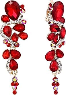 Clearine Damen Ohrringe Böhmisch Boho Kristall Hochzeit Braut Viele Tropfen Chandelier Screw Back Clip-On Dangle Ohrclip Ohrringe