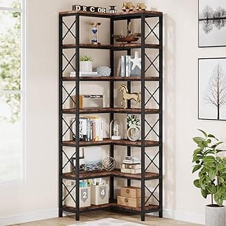 Tribesigns 7-Shelf Corner Bookshelf,Large Modern Corner Bookcase, 7-Tier Tall Corner Shelf Storage Display Rack with Metal Frame for Living Room Home Office (Rustic Brown) | Large, Corner Bookcase, Tall, Corner Shelf, Storage Display Rack, Living Room
