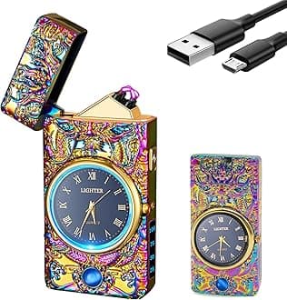YOZWOO Plasma Lighter, USB Rechargeable, Electronic Lighter with Clock, Stylish, Eagle Totem, Dual Arc Lighter with LED Lighting, Flameless Windproof Electric Lighter, Color