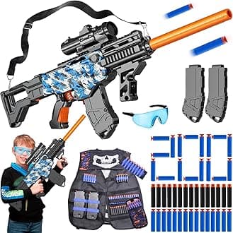 Toy Gun Automatic Sniper Rifle with Lanyard, Electric Realistic Toy Foam Blasters- 200 Darts, Tactical Vest Set, Scope and 2 Clips, Cool Toys for Kids Ages 8-12, Birthday Xmas Gifts for Boys