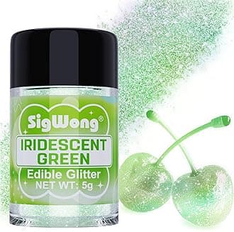 Iridescent Green Edible Glitter - 5g Food Grade Cake Decorating Shimmering Glitter, Edible Sprinkle Luster Dust for Drinks, Chocolates, Fondant, Strawberries, Cupcakes, Candy, Easter Cookie - Vegan