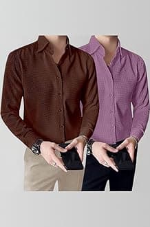 GRECIILOOKS Men's Formal Button Down Shirt – Slim Fit Shirt's for Men | Textured Long Sleeve Polycotton| Business & Meeting Ready (Available in Plus Size)