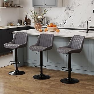 Youhauchair Bar Stools Set of 3, Swivel Counter Height Barstools with Back, Adjustable PU Leather Bar Chairs, Modern Armless Kitchen Island Stool, Dark Grey