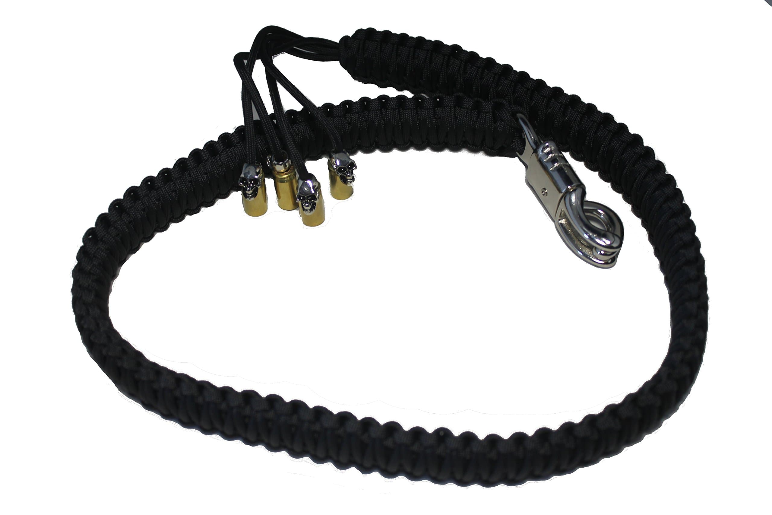 Biker Whip Get Back 45" All Black King Cobra Full Double Weave with Silver Punisher Skulls .45 Cal Casing