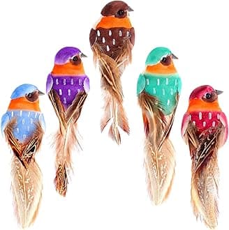 Threan 5 Pieces Artificial Birds Fake Birds Halloween Pirate Parrot Feathered Birds Parrot Figure Decor for Craft Jungle Garden Home Ornament Decoration, Assorted Colors (Sparrow)